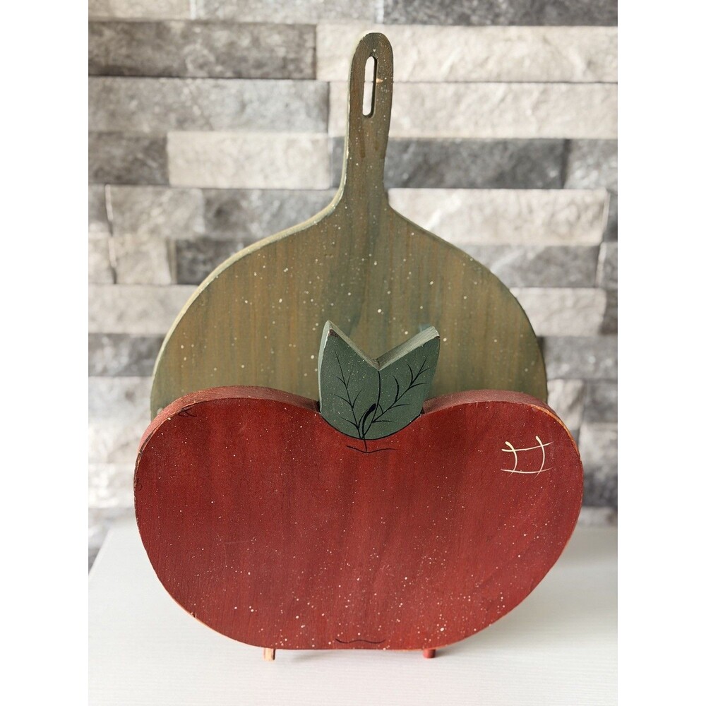 Wooden Apple Mail or Plate Holder- VINTAGE Handmade Painted Cottagecore Rustic